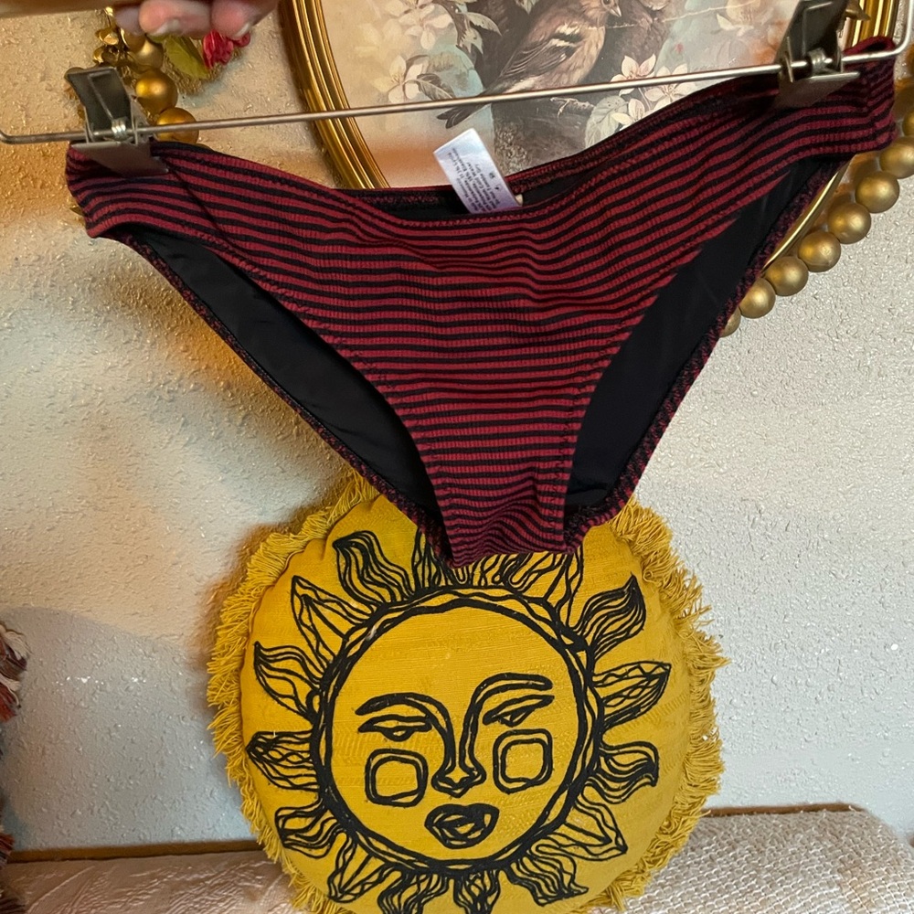 Staud SOLID & STRIPED Red and Black Striped Bikini Bottom XS
